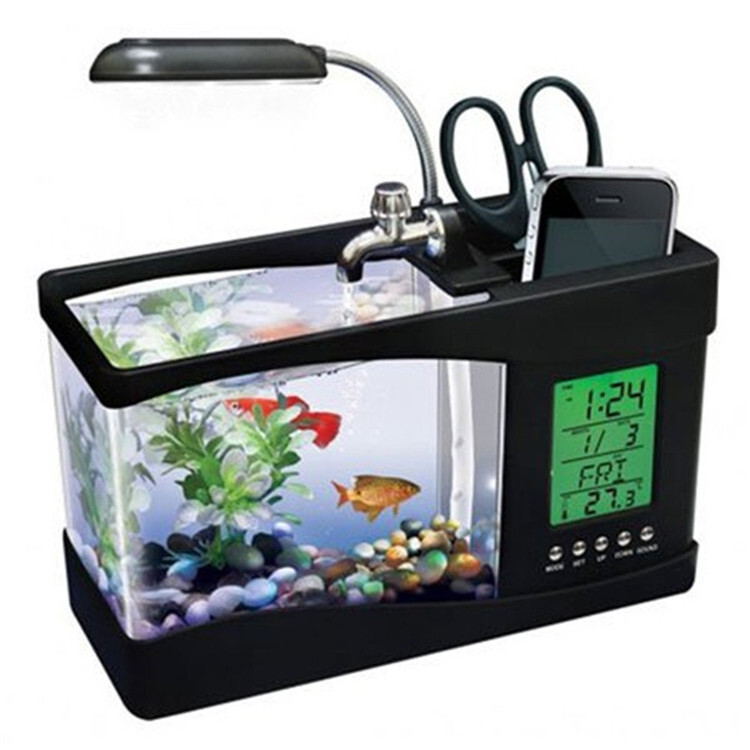 ห้องนอนสํานักงานสําหรับถังปลาพื้นที่ทํางานแบบ USB พร้อมกับปฏิทินอิเล็กทรอนิกส์ของนาฬิกาปากกา