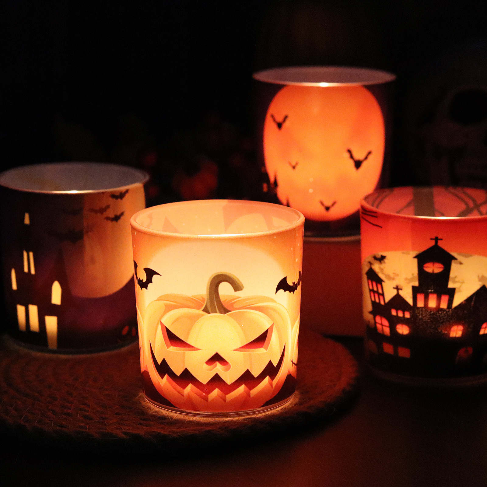 4 bộ dơi bóng ma qua biên giới tùy chỉnh sự trống rỗng của một chiếc đèn nến Halloween với một ly nến đèn lồng