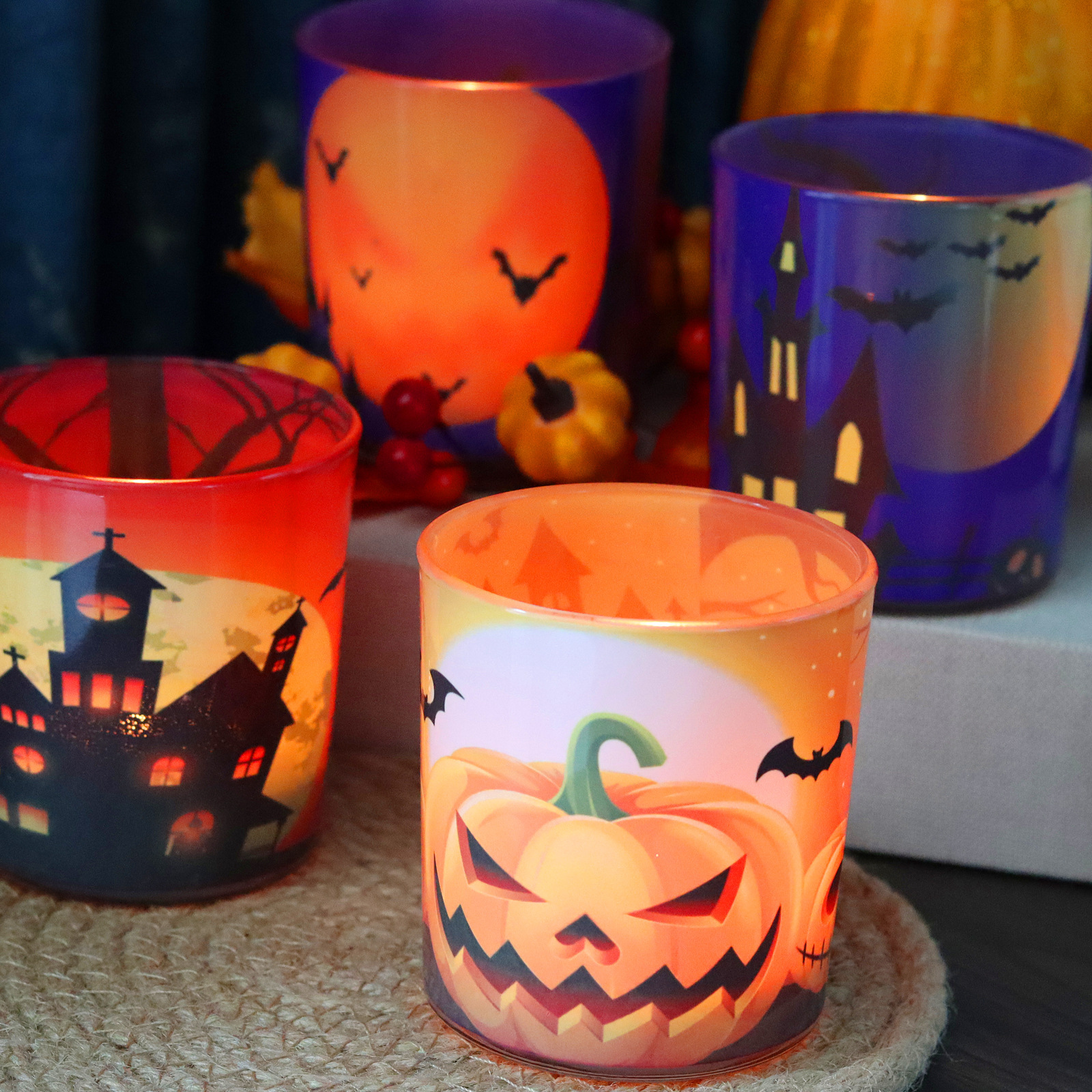 4 bộ dơi bóng ma qua biên giới tùy chỉnh sự trống rỗng của một chiếc đèn nến Halloween với một ly nến đèn lồng