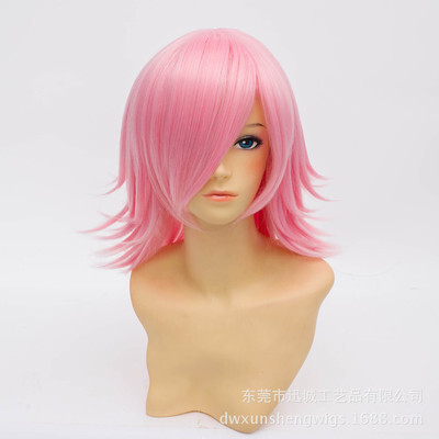 Orange pink short, multilayered, cos-combustion wig.