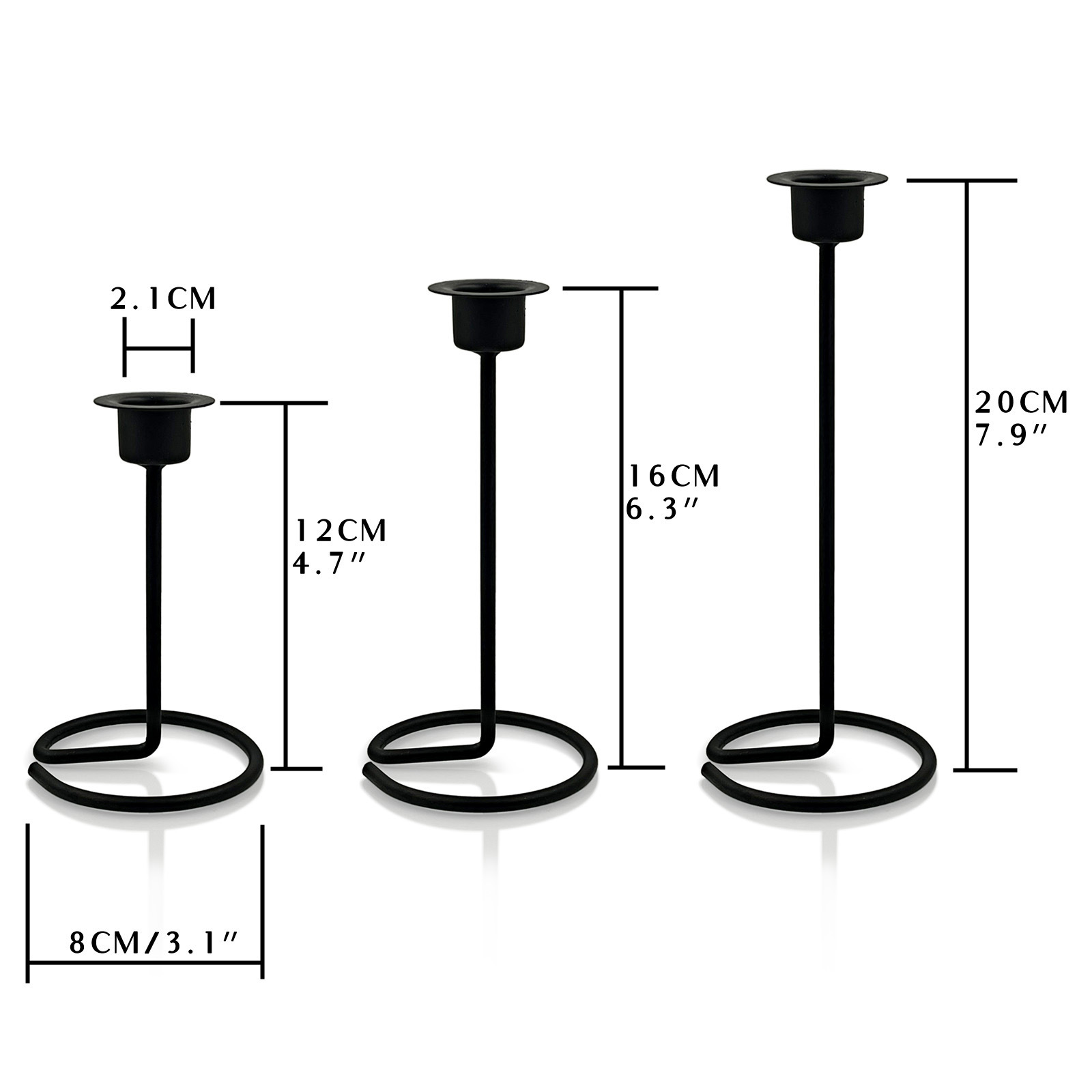 北欧黑色圆圈铁艺长杆蜡烛台支架三件套蜡烛托盘烛光晚餐装饰摆件