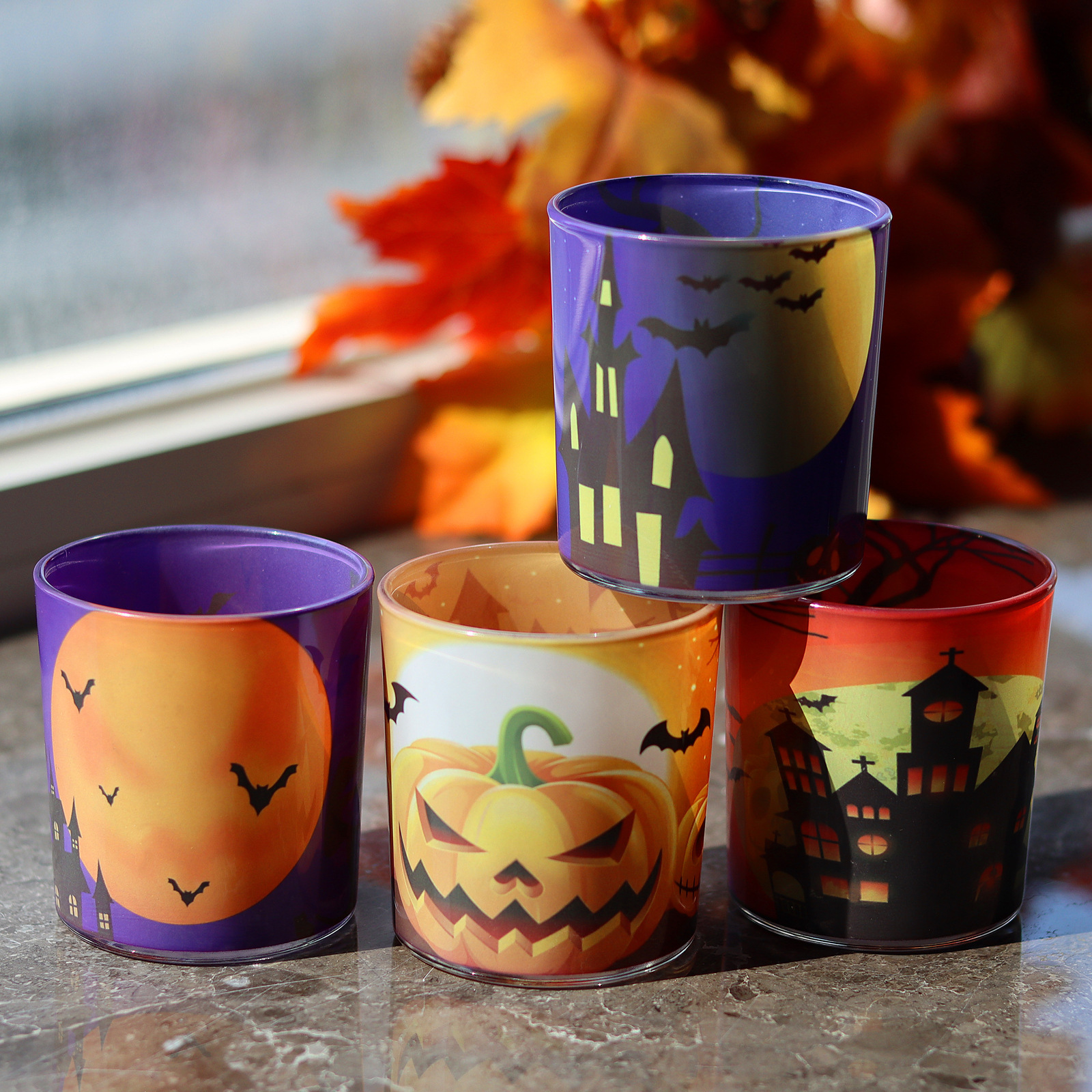 4 bộ dơi bóng ma qua biên giới tùy chỉnh sự trống rỗng của một chiếc đèn nến Halloween với một ly nến đèn lồng