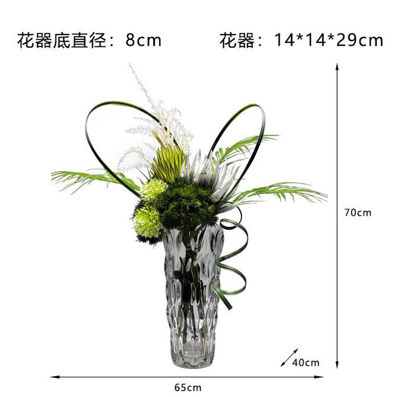 家居客厅摆设假花摆件花瓶装饰餐桌花束玻璃花瓶透明水养插花创意