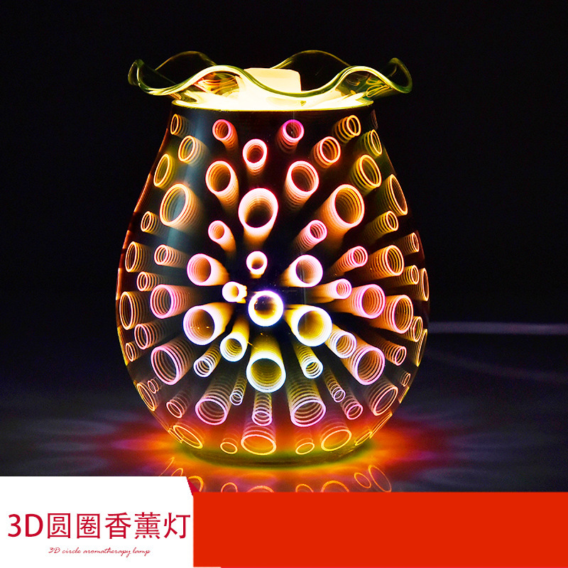 新款3D圆圈香薰灯生日情人节系列创意七彩小夜灯 触摸礼品香炉灯