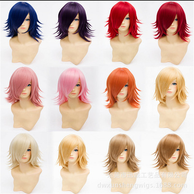 Cross-border direct supply of orange pink, short, multi-level retort short hair cos comic wig