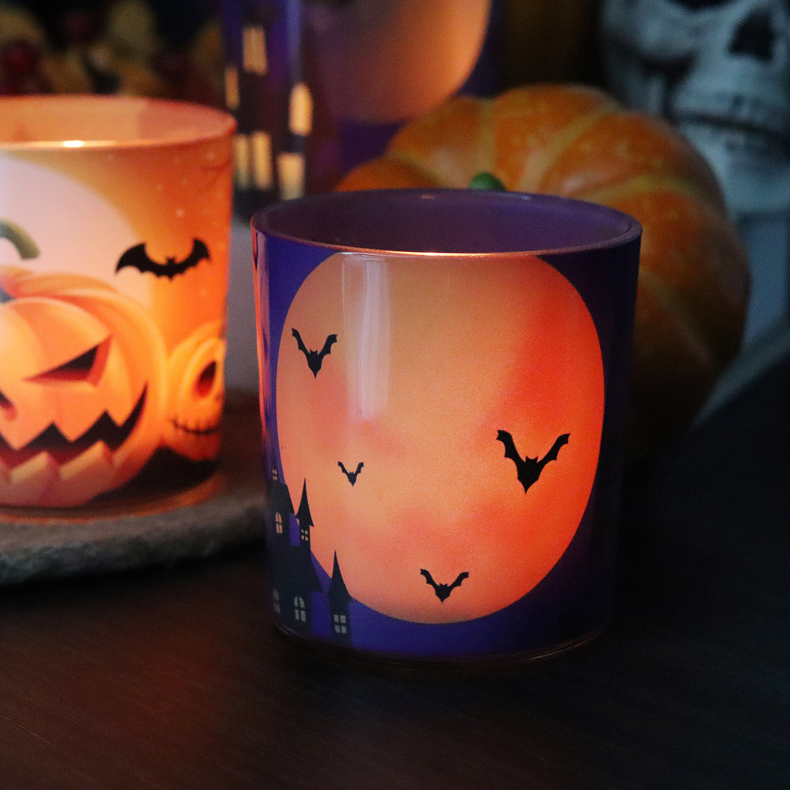 4 bộ dơi bóng ma qua biên giới tùy chỉnh sự trống rỗng của một chiếc đèn nến Halloween với một ly nến đèn lồng