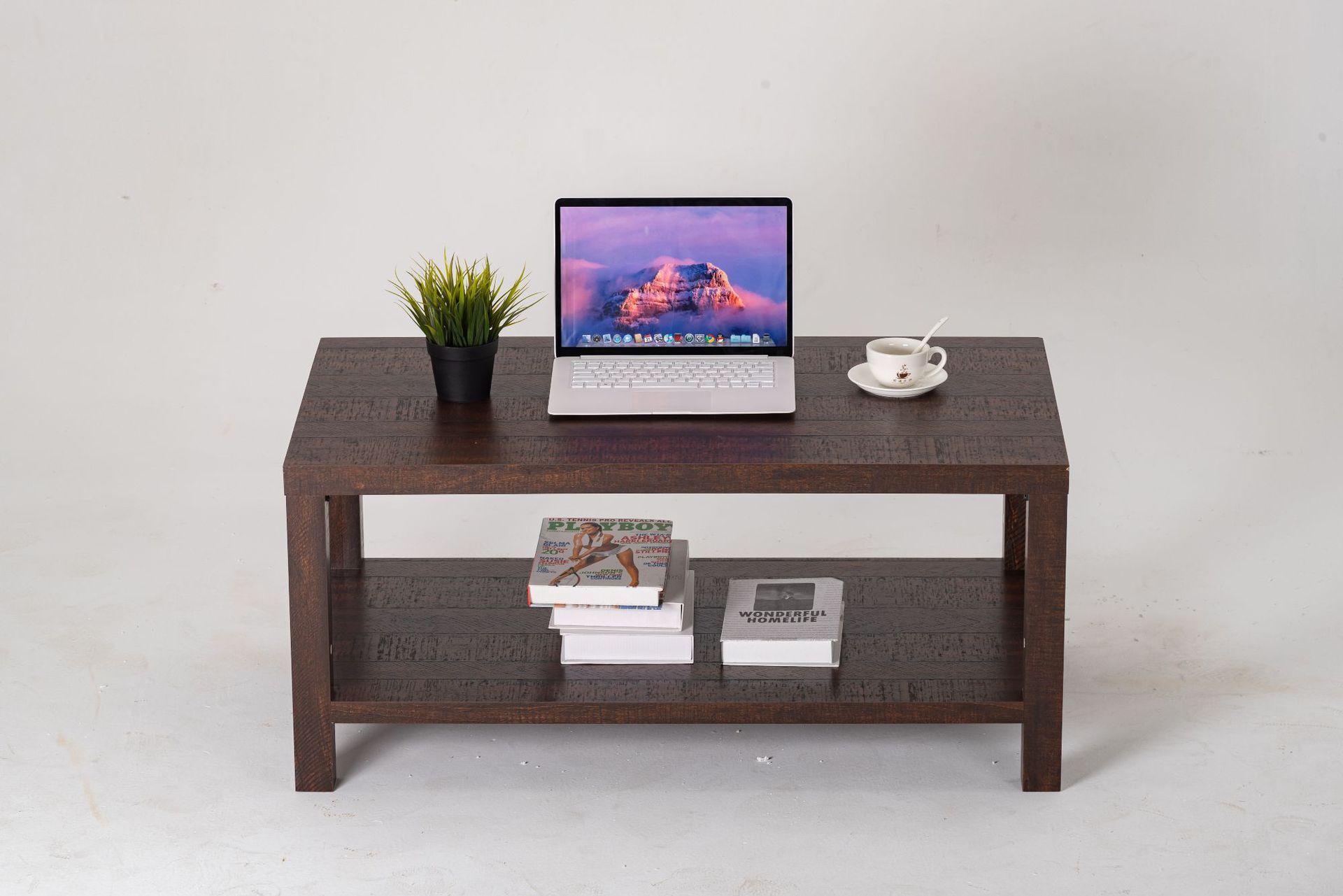 Cross-border electrician American coffee table, dark brown, light-coloured wood table, size 101X56X46CM