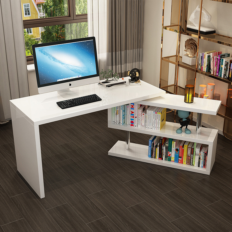 Rotating desk-holders used piano-painted students ' computer tables and compact bookcases to combine multipurpose desks