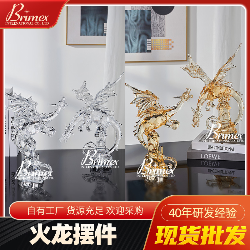 Wholesale crystal home creative office desktop decorations welfare promotion fire dragon set