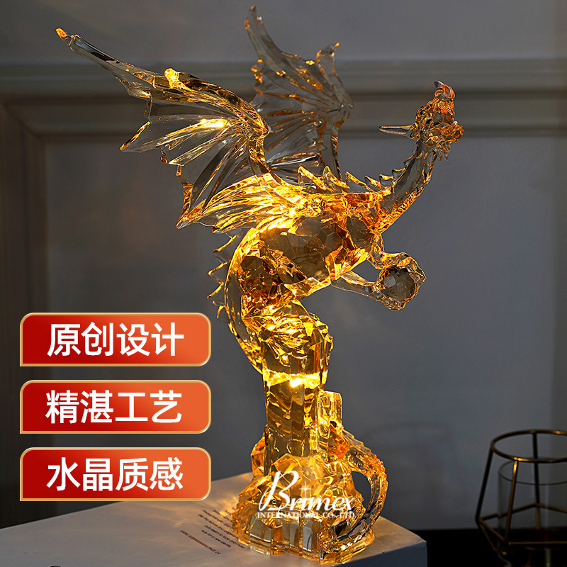 Wholesale crystal home creative office desktop decorations welfare promotion fire dragon set