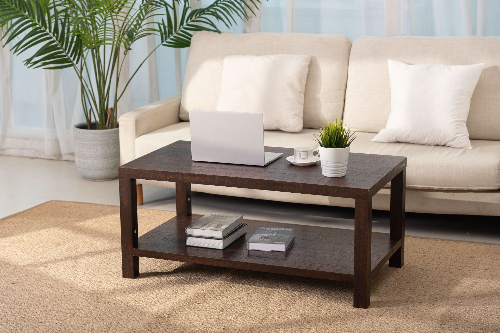 Cross-border electrician American coffee table, dark brown, light-coloured wood table, size 101X56X46CM