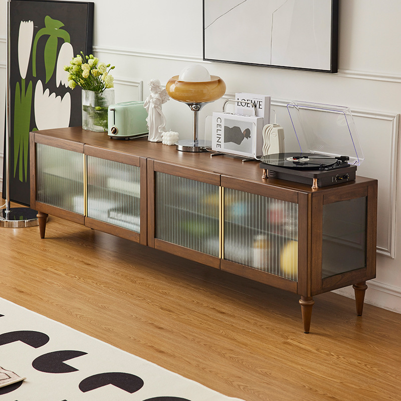 The U.S. retrobus glass TV cabinet, with a modern mix of teas, is a small household style.