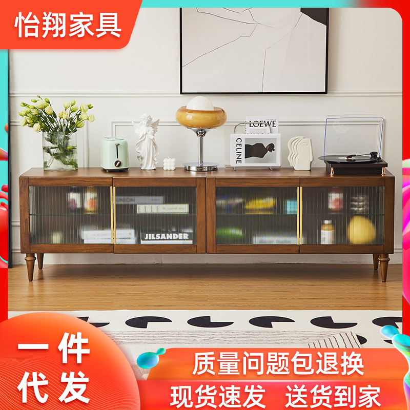 The U.S. retrobus glass TV cabinet, with a modern mix of teas, is a small household style.