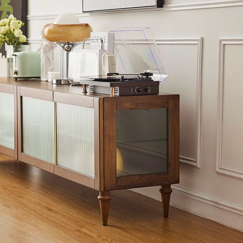 The U.S. retrobus glass TV cabinet, with a modern mix of teas, is a small household style.