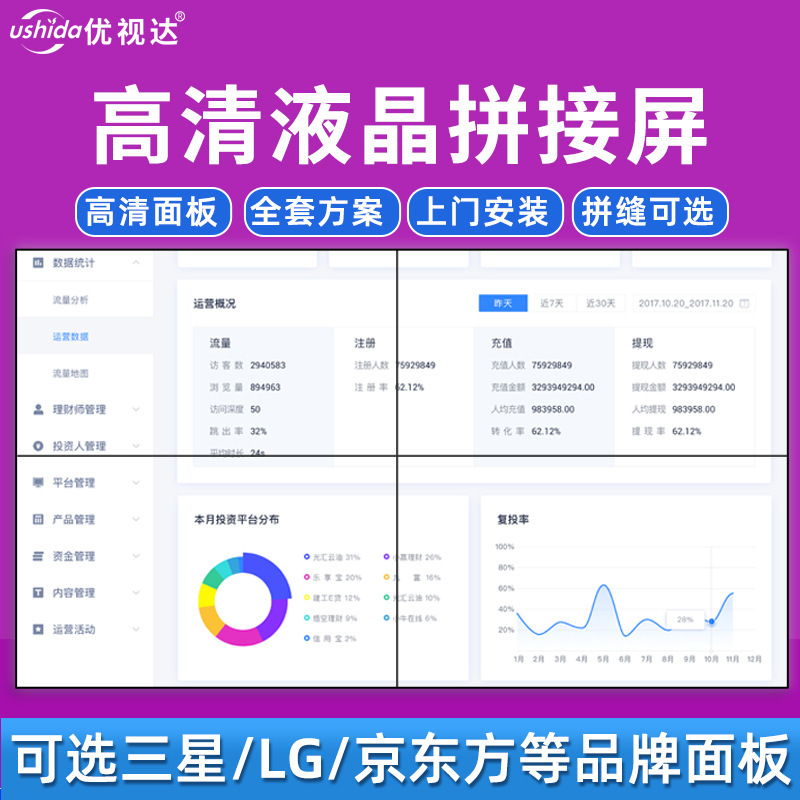 55-inch advert high-cleaning LCD narrow-line industrial network monitoring teaching sessions