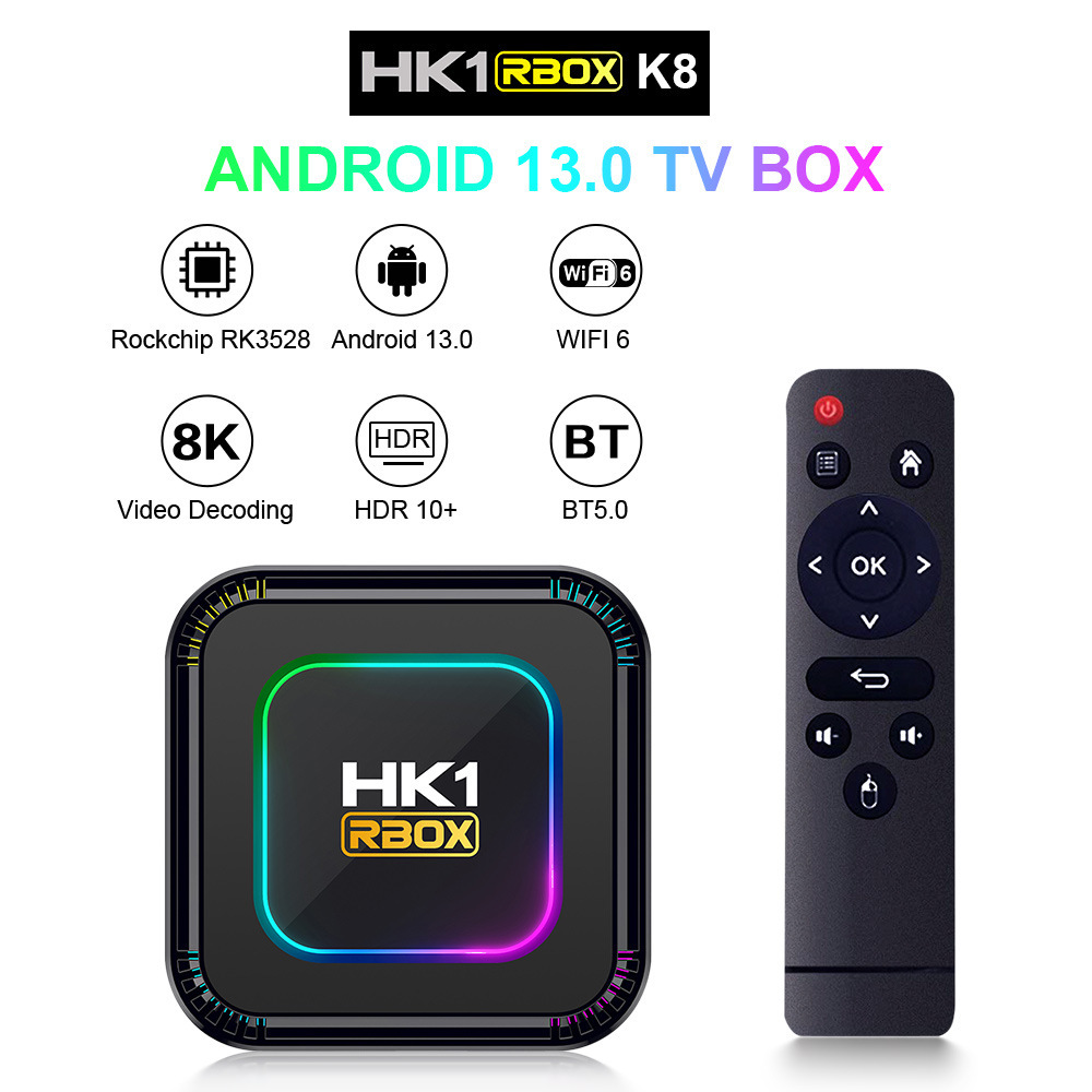 HK1 RBOX-K8 Anzour 13.0 เว็บไซต์ TV BOX RK 3528 WIII6 8K Blutlook 5.0.