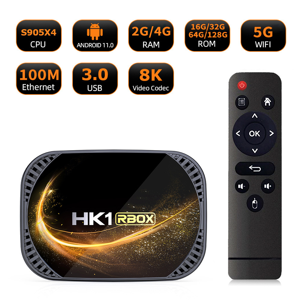 HK1RBOX X4S S905X4 เว็บท็อปท็อปกล่องคู่ความถี่ไวไฟบลูทูบทีวี BOOX 8K เครื่องเล่นปรับเสียงสูง