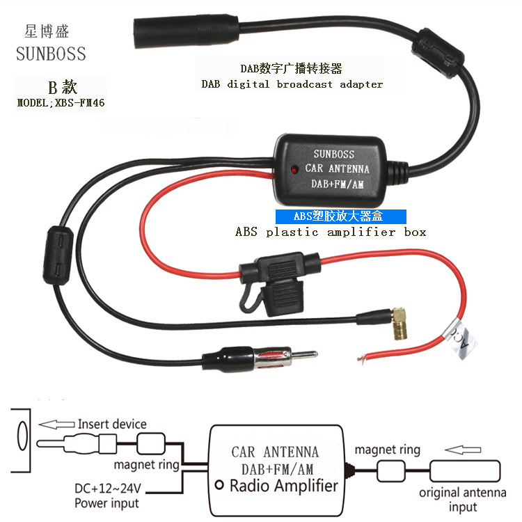 Bộ khuếch đại anten số xe DAB, bộ mở rộng ăng-ten DAB +FM bằng phương tiện