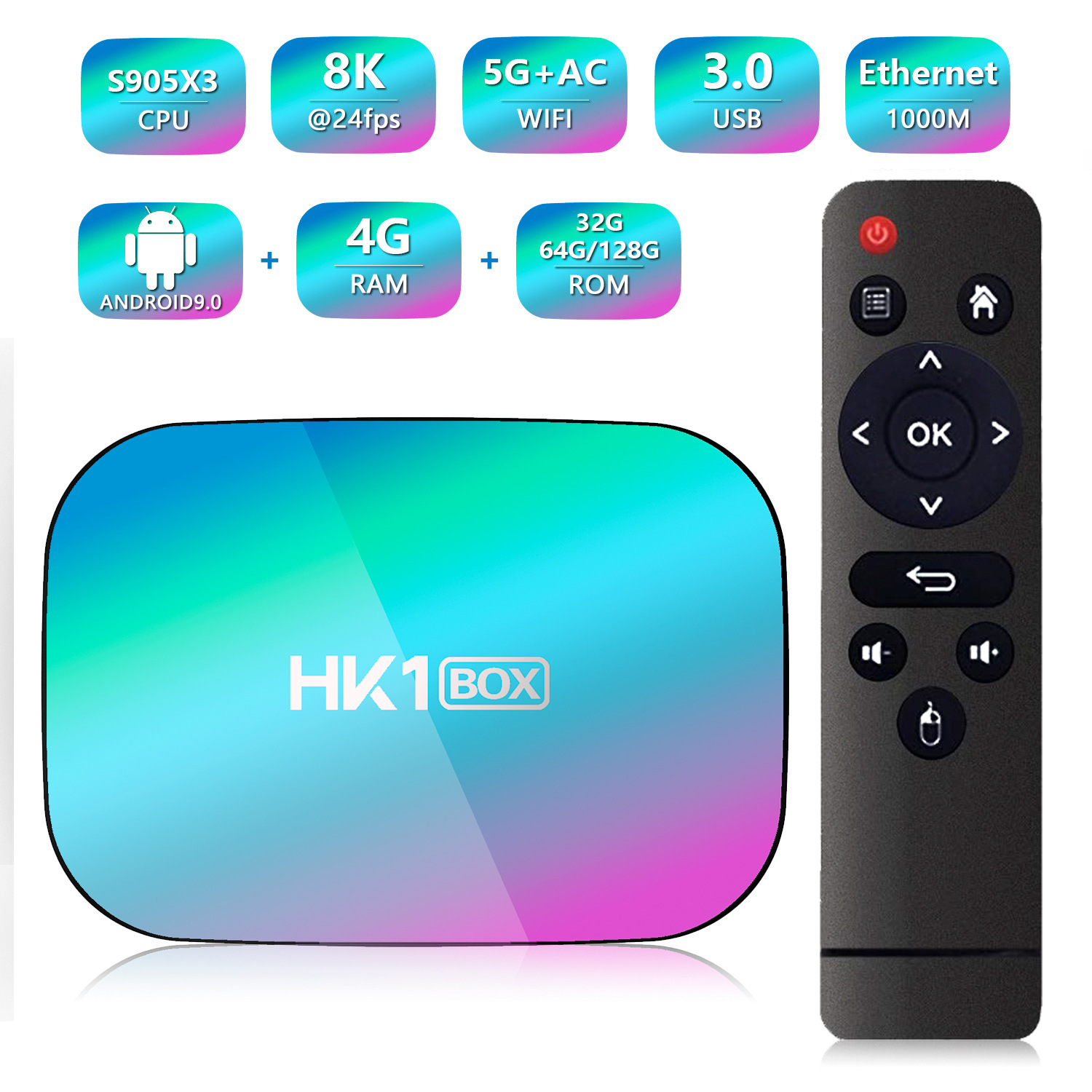 HK1 BOX 機頂盒 S905X3 安卓9.0 TV BOX 網絡播放器雙頻 WIFI+BT