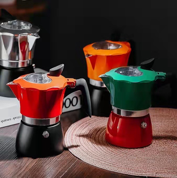 A new double-coloured and transparent brand-new coffee mocha hand-stamp kit, an eight-point pot of Italian coffee.