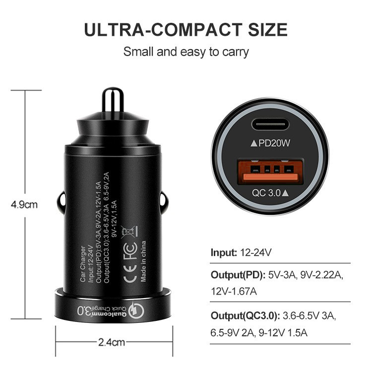 Mini-Aluminium Alloy Pyramid Fill qc3.0+pd20W Loader Đầu ra cổng đôi 38w Fill