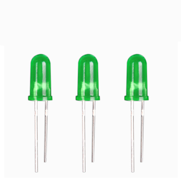 F5 straight in high-jelly-foot green light brightly glowing diodes, green led beads 5mm