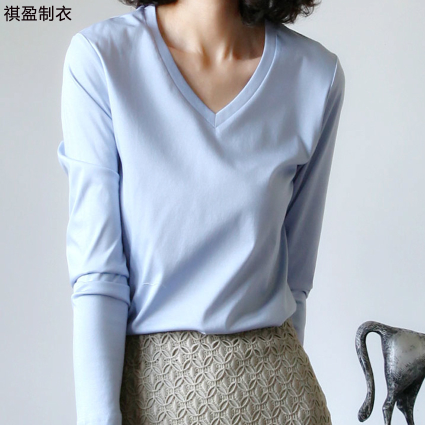 New product 2020 customized silk-smoke cosmopolitan, smooth-dressed women in circle v long-sleeved t-shirts