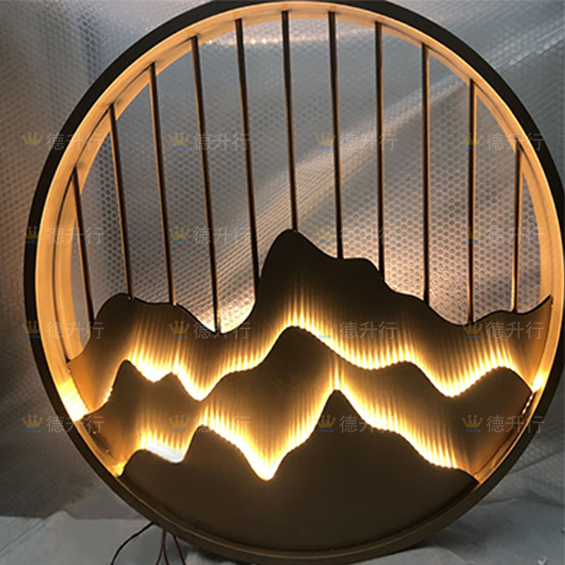 Monopolies with stainless steel round-shaped false mountain screens separated from the new Chinese titanium rose gold decorated background wall