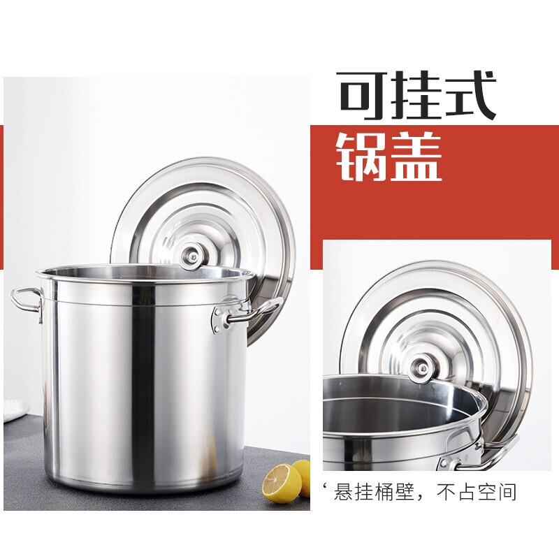 Cái chảo đựng súp thép không rỉ, xô đựng thức ăn gấp đôi, và phòng ăn với một xô súp được giới thiệu.