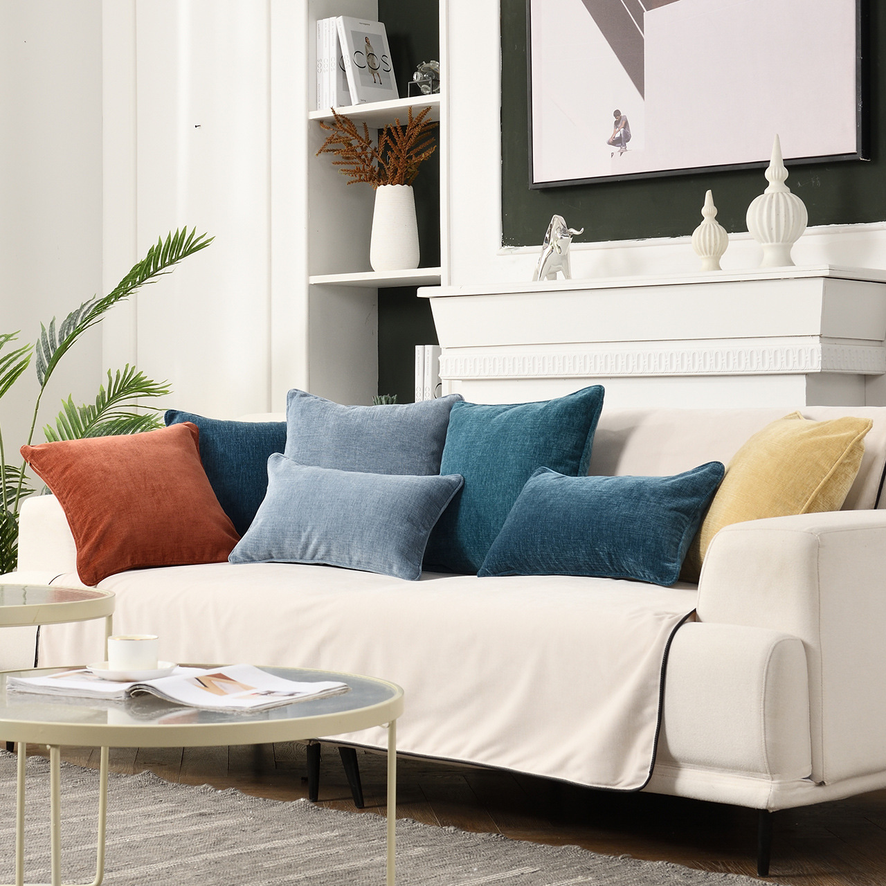 Cross-border pure-coloured snowflake tweeds on a Dutch velvet couch against the back of the pillow.