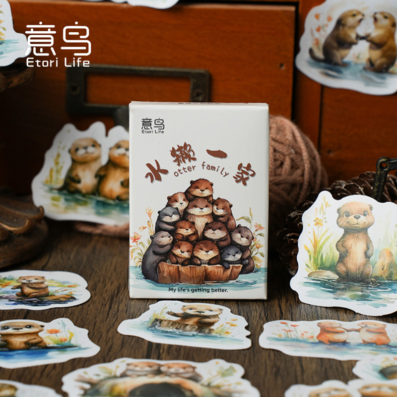Hộp hình chim với nhãn dán, rái cá, trang trí sách của rái cá, 30 mục.