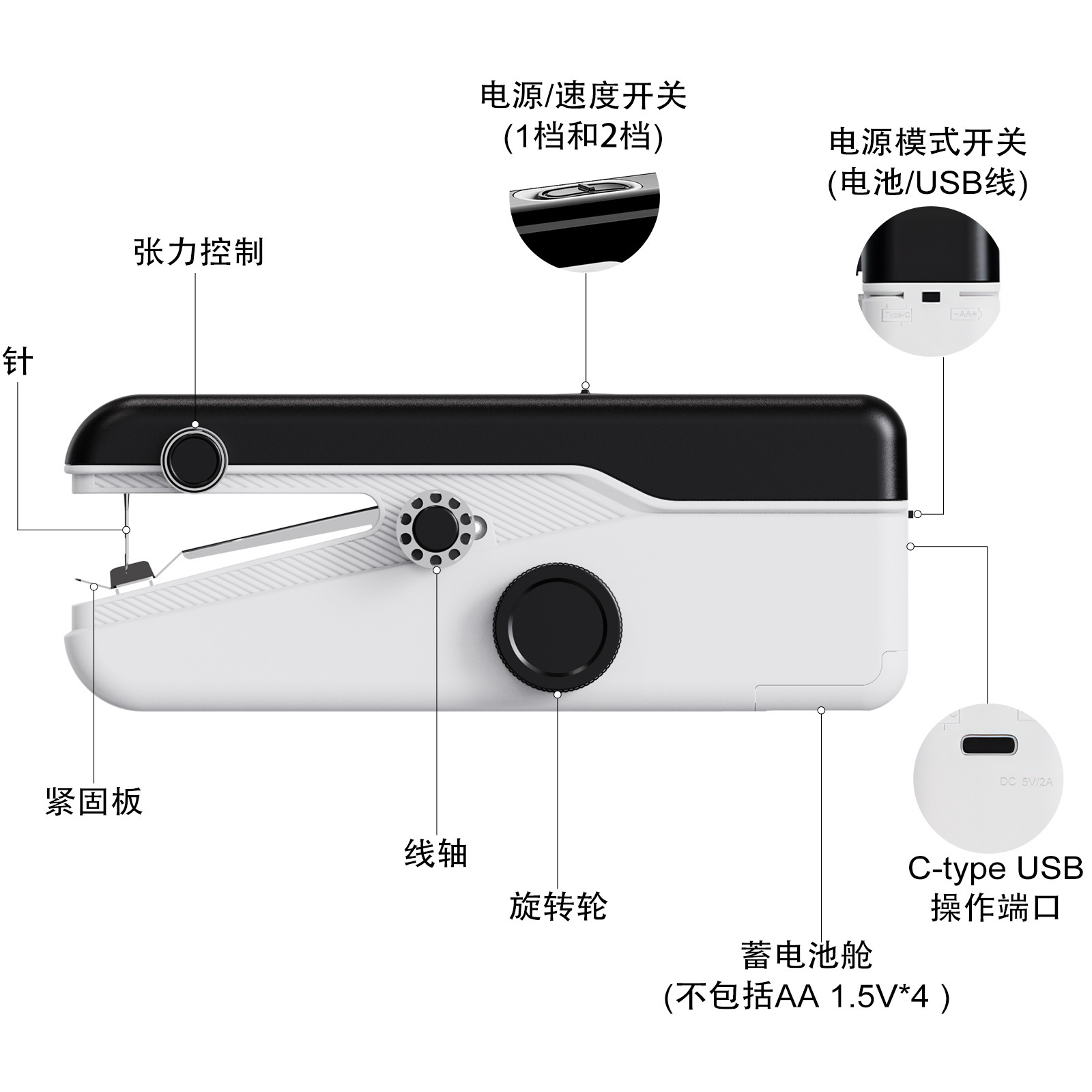 新款手持縫紉機便攜式迷你縫紉機多功能家用縫紉機雙速電動縫紉機