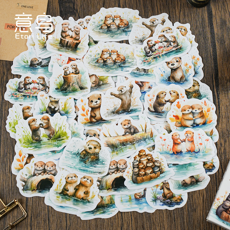 Hộp hình chim với nhãn dán, rái cá, trang trí sách của rái cá, 30 mục.