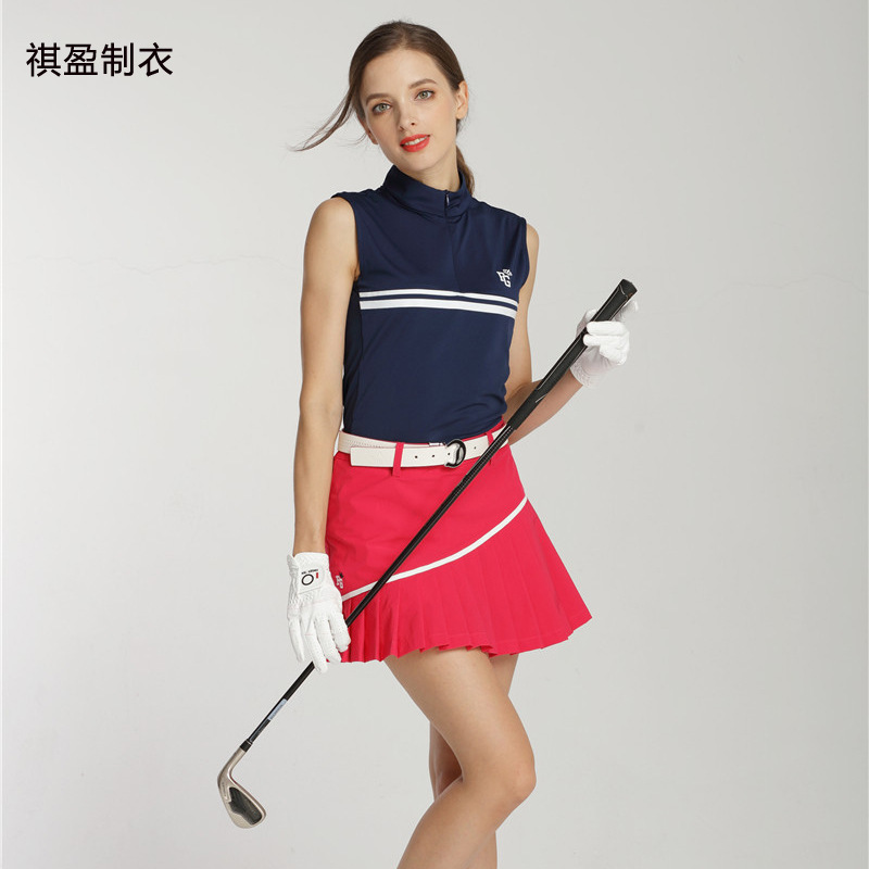 高尔夫短袖T恤印花立领无袖背心高品质golf女上衣