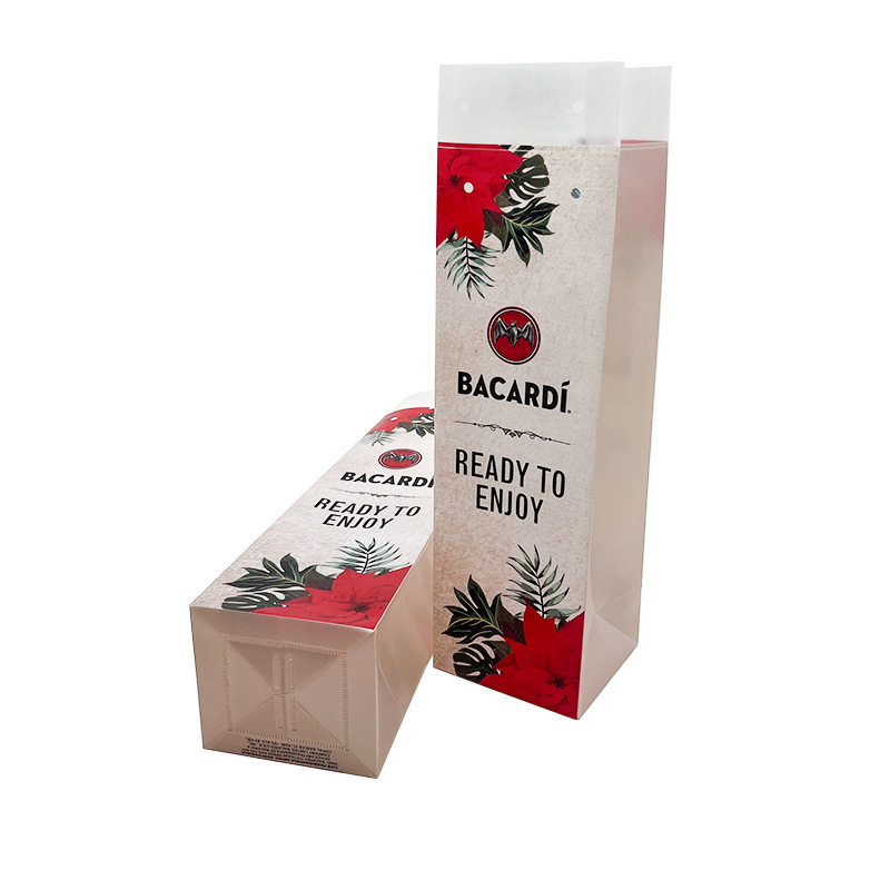 PVC wine pack. A bag of red wine. Product packaging. Available maps are produced.