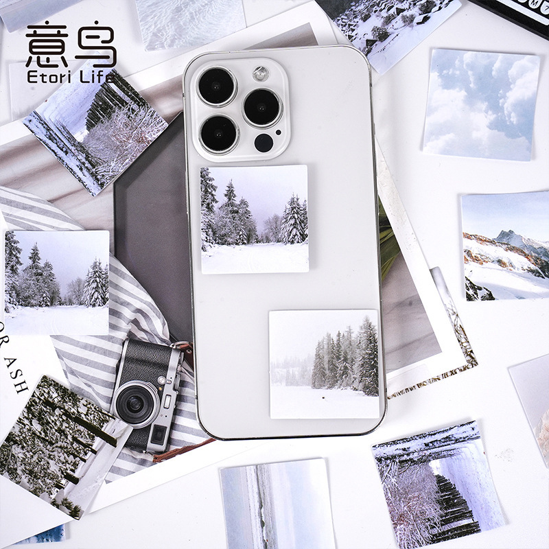 Một con chim, một hộp nhãn, một album trắng, một tài liệu nghệ thuật được trang trí, và một nhãn dán.