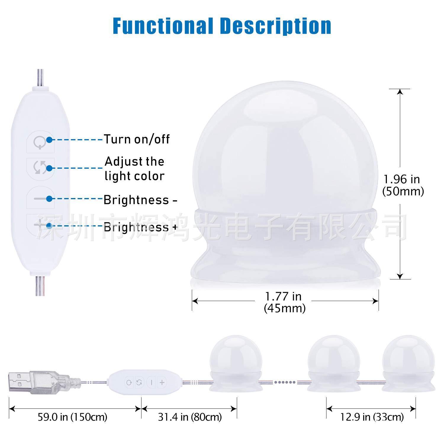 Hollywood makeup headlights LED-three makeup bulbs, bathroom lights, USB patches.