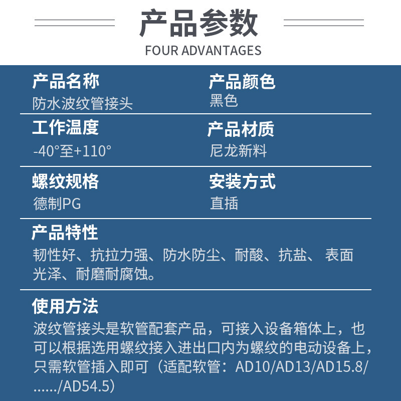 AD防水型波纹管接头PA尼龙塑料防水接头波纹管接头德制PG型螺纹