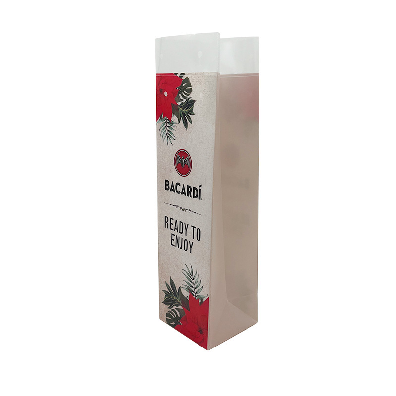 PVC wine pack. A bag of red wine. Product packaging. Available maps are produced.