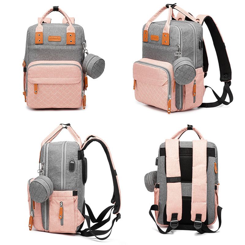 Cross-border new embroidery with a large shoulder-capable mommy bag with five sets of Euro-Med multi-purpose shoulder-back packs.