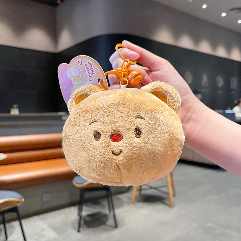 Jinnew, original creamy bear-fluffy purse with a cute key button and a little dolly gift.