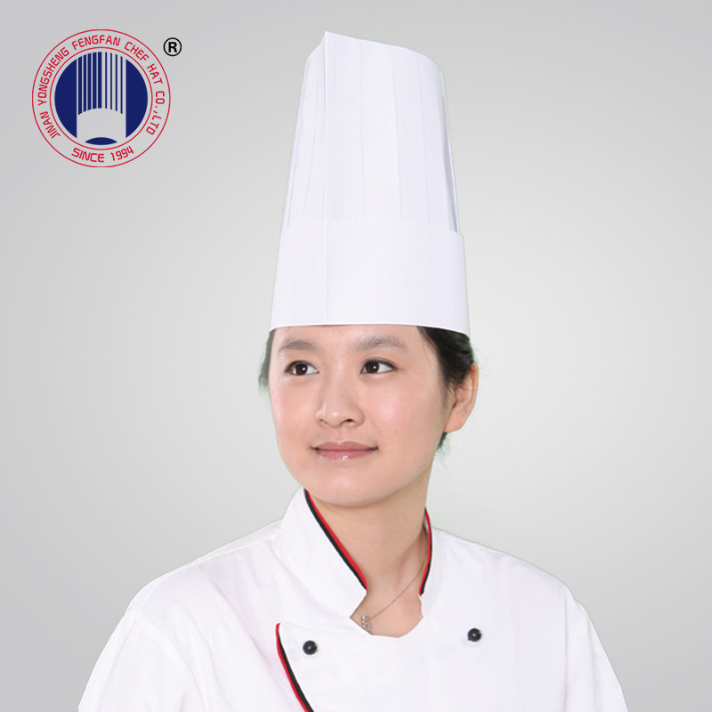 一次性厨师帽木浆纸质中高平顶厨师帽子头围可调chef hat工厂批发