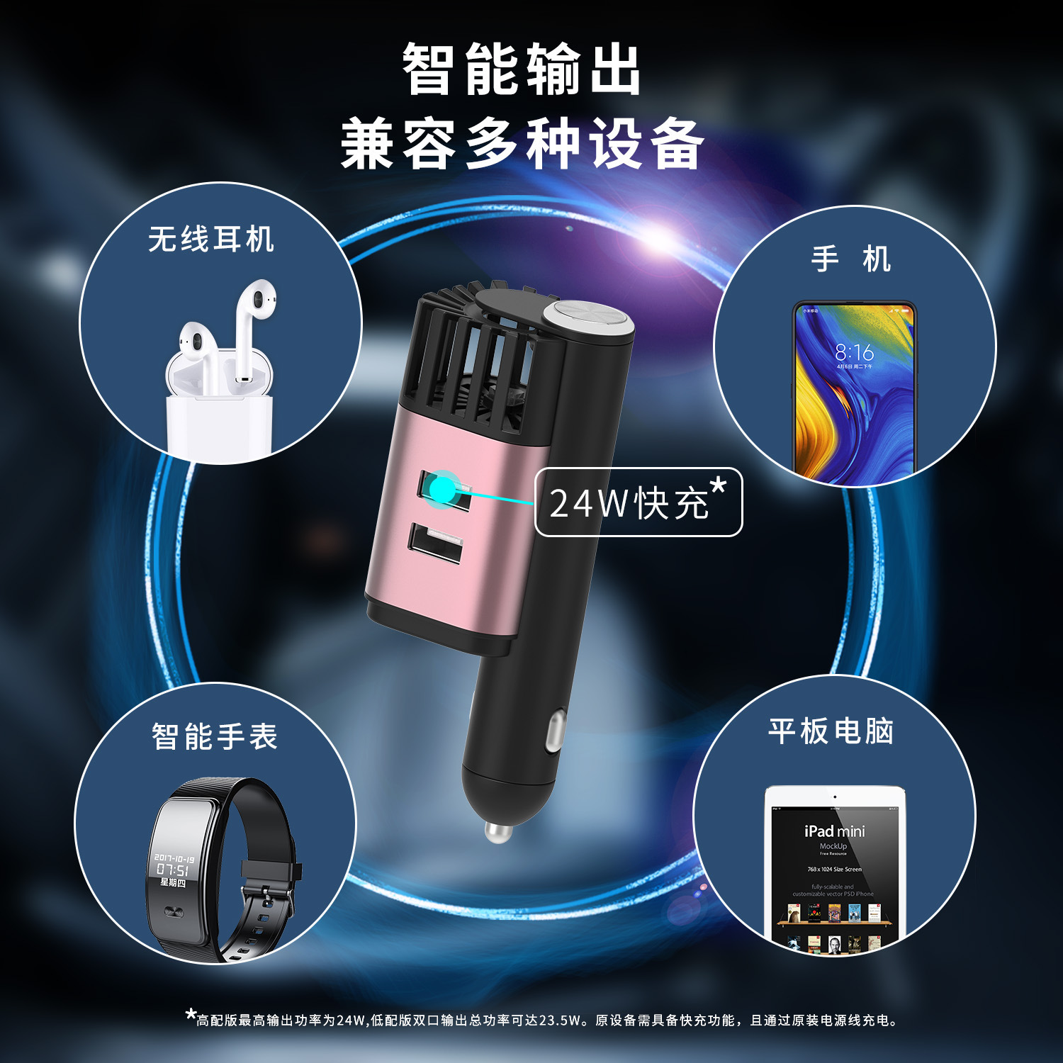 Hai lần tải nhanh USB i-on làm sạch không khí, làm sạch toa thuốc lá hai lần