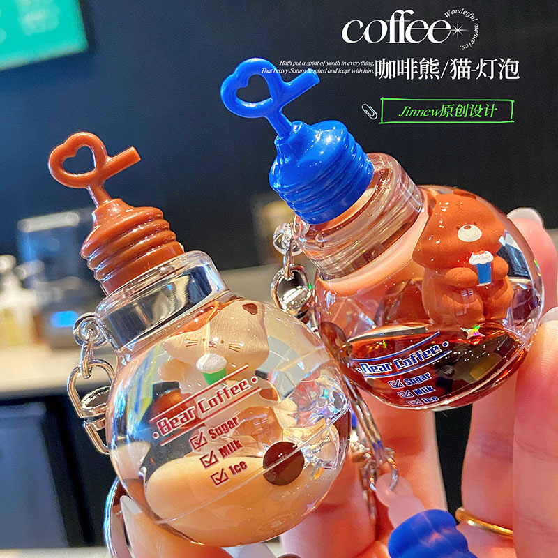Café couple bear & cat light bulbs in fuel key buttons, pour-salary gift