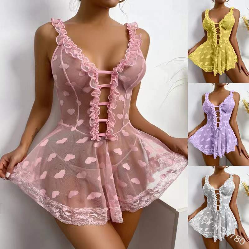 Đồ ngủ ren gợi cảm Châu Âu-Mỹ ren trong suốt đứng lưới sâu chữ V
