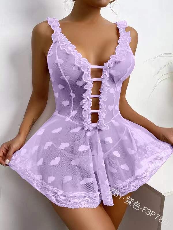 Đồ ngủ ren gợi cảm Châu Âu-Mỹ ren trong suốt đứng lưới sâu chữ V