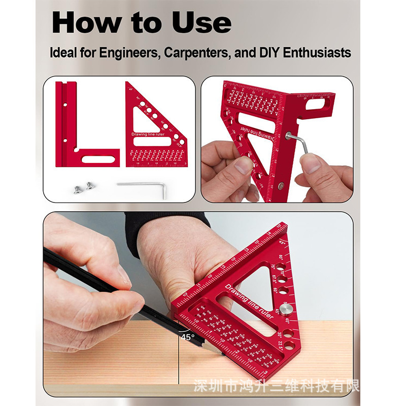 Hot-sale upgrade 3D carpentry multifunctional angle ruler, straight-angle hole ruler triangle