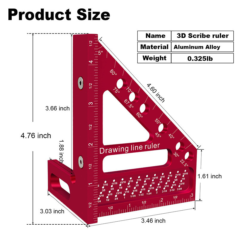 Hot-sale upgrade 3D carpentry multifunctional angle ruler, straight-angle hole ruler triangle