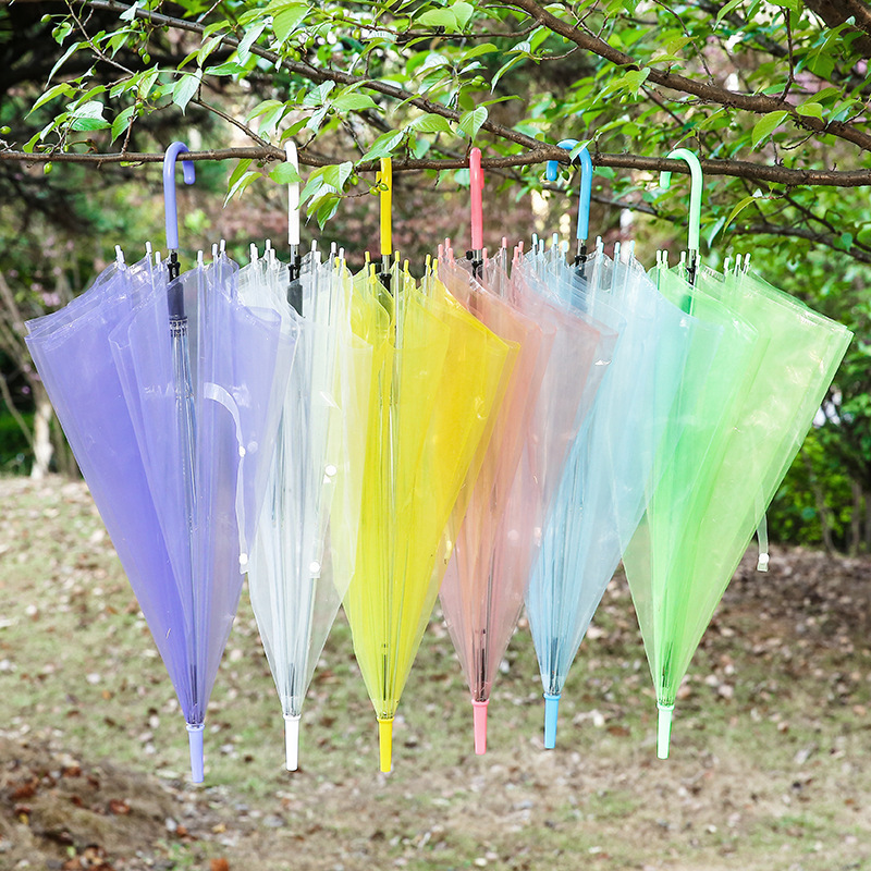 Sáng tạo ra ô trong suốt PVC in logo quảng cáo, một lần, tám màu, thẳng tay, nhà máy ô môi trường.