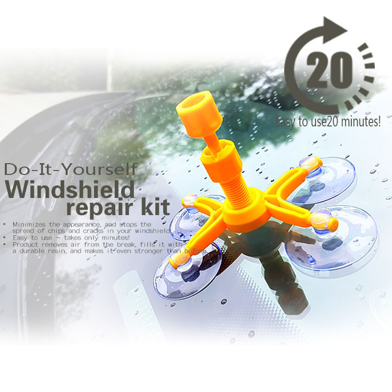 Vehicle glass repair tool, windshield repair kit, car glass repair fluid.